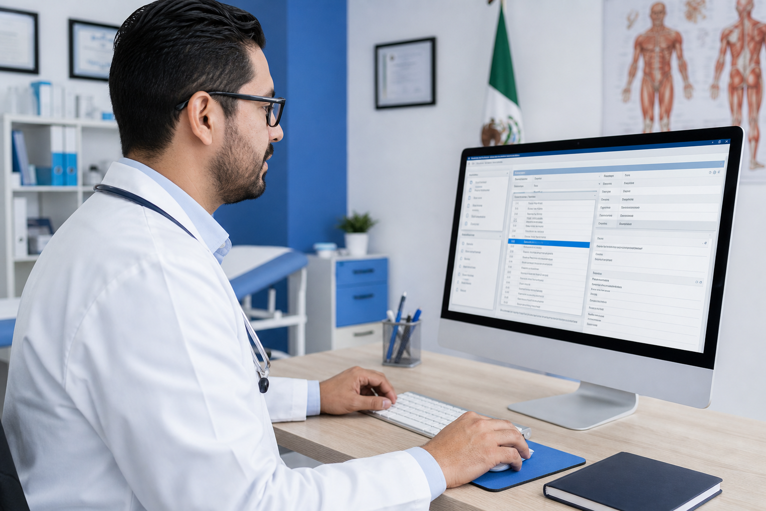 Médico seleccionando diagnóstico CIE-10 en software clínico