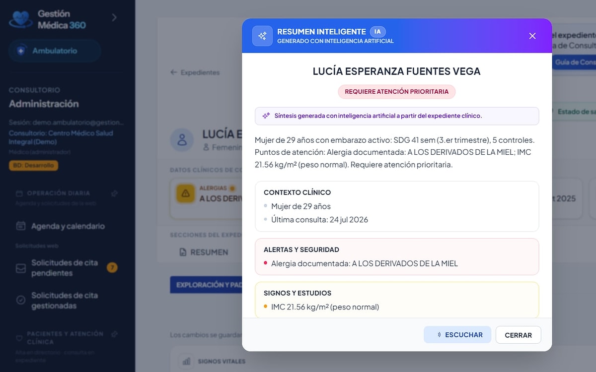 Resumen inteligente IA del expediente clínico