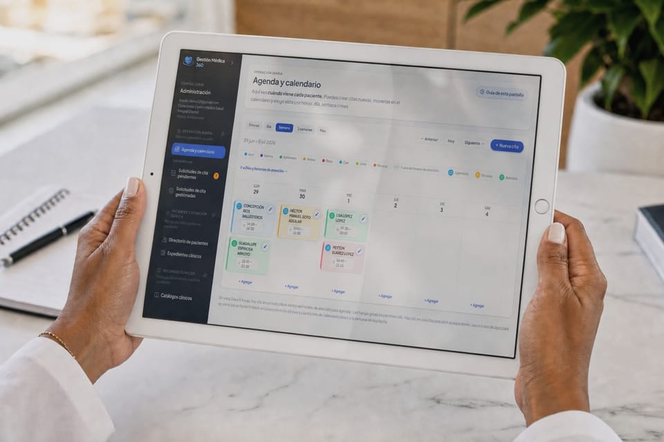 Agenda y calendario de Gestión Médica 360 en tablet